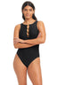 Solid Essentials Hardware Hight Neck One-Piece - Beyondcontrolswimwear