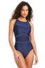 Solid Essentials High Neck Mesh Sculpting One Piece Swimsuit