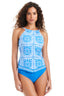 The Blue Tile High Neck Over The Shoulder Tankini