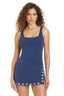 Fine Detail Square Neck Swim Dress - Dark Navy