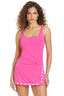 Fine Detail Square Neck Swim Dress - Fuchsia Mauve