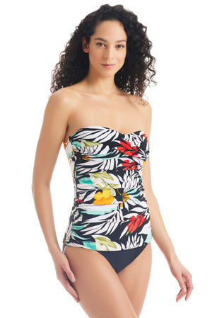 Beyond Tummy Control Graphic Tropical Bandeau Over The Shoulder Tankini Top - Beyondcontrolswimwear