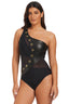 Leather One Shoulder One Piece Swimsuit