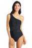 Solid Essentials One Shoulder One Piece Mesh Tummy Control Swimsuit - Beyondcontrolswimwear