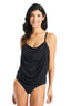 Solid Essentials Draped Cowl Neck One Piece Tummy Control Swimsuit - Beyondcontrolswimwear