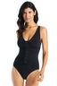 Beyond Tummy Control Solid Essentials V Neck One Piece Button Swimsuit