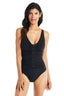 Beyond Tummy Control Solid Essentials V Neck One Piece Button Swimsuit