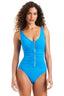 The Solid Essentials Zipper Front V-Neck One Piece Swimsuit