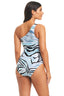 Wild Life One Shoulder One Piece Mesh Tummy Control Swimsuit