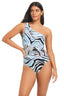 Wild Life One Shoulder One Piece Mesh Tummy Control Swimsuit