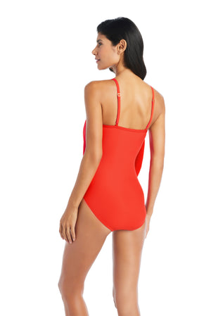 Solid Essentials Draped Cowl Neck One Piece Swimsuit - Beyondcontrolswimwear