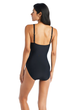 Solid Essentials V Neck One Piece Swimsuit - Beyondcontrolswimwear